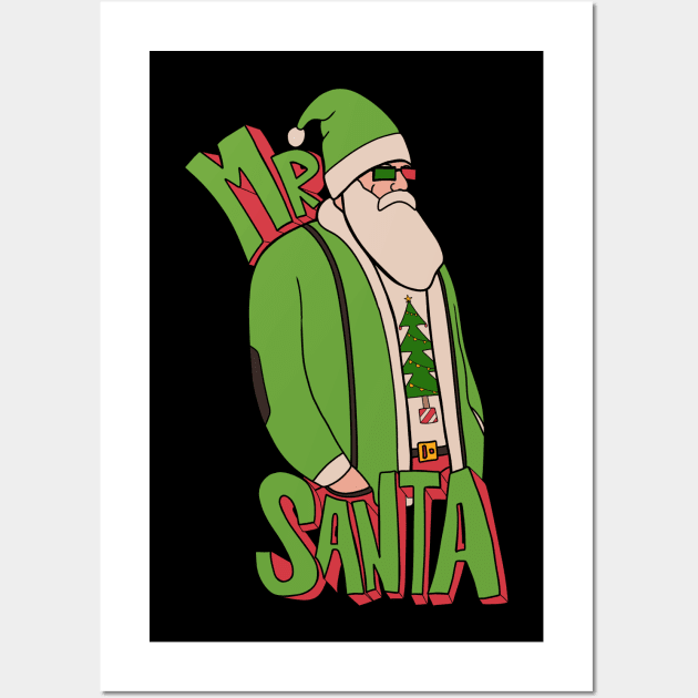 Green Mr Santa Wall Art by Swadeillustrations